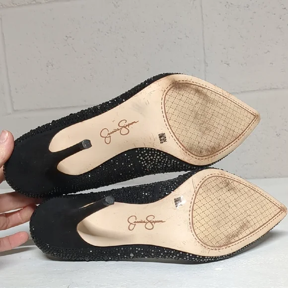 Jessica Simpson Black Bedazzled Rhinestone Stiletto Heels Size 8 - Picture 5 of 9